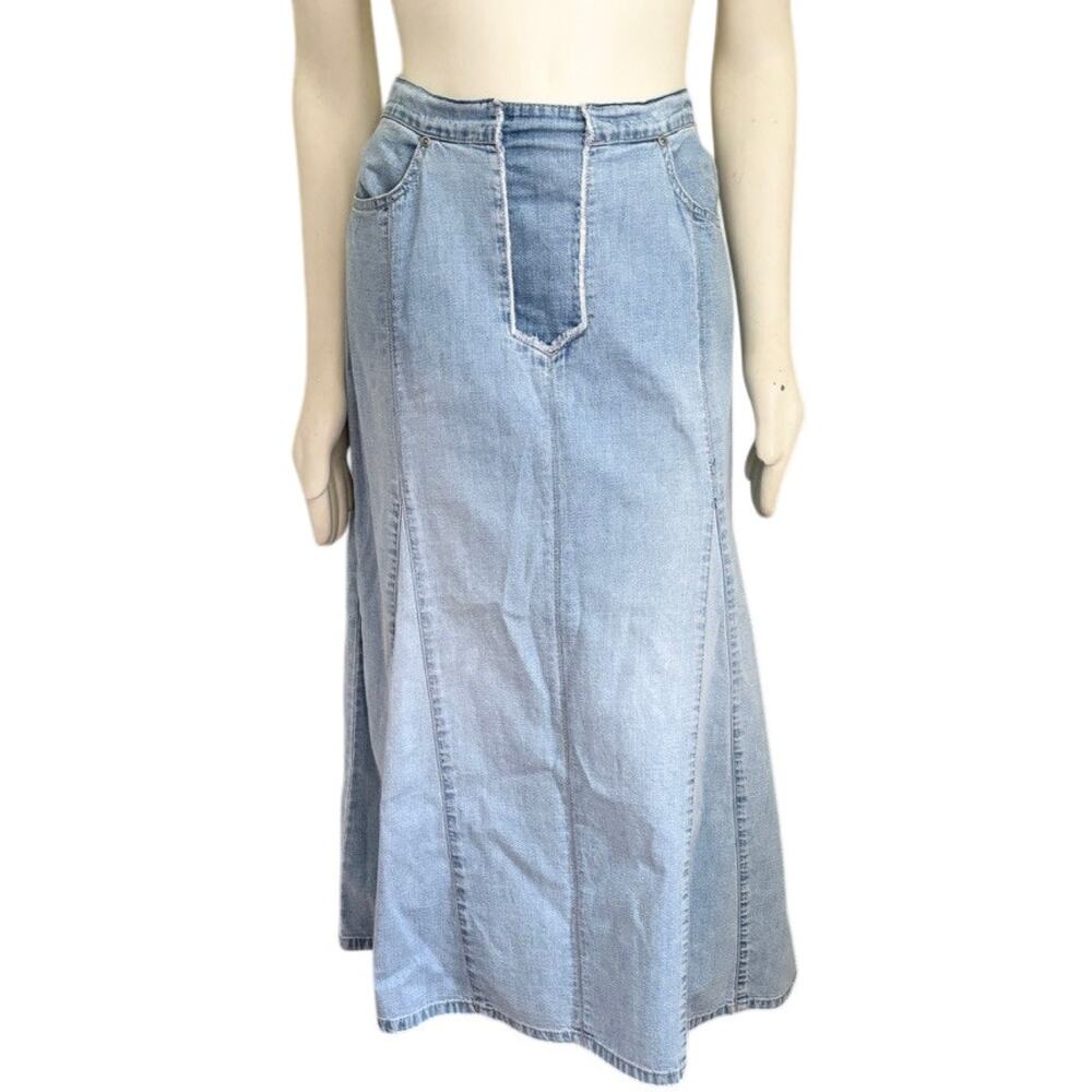 VTG GLORIA VANDERBILT A-line Denim Midaxi Skirt in Light Wash  SZ 14
